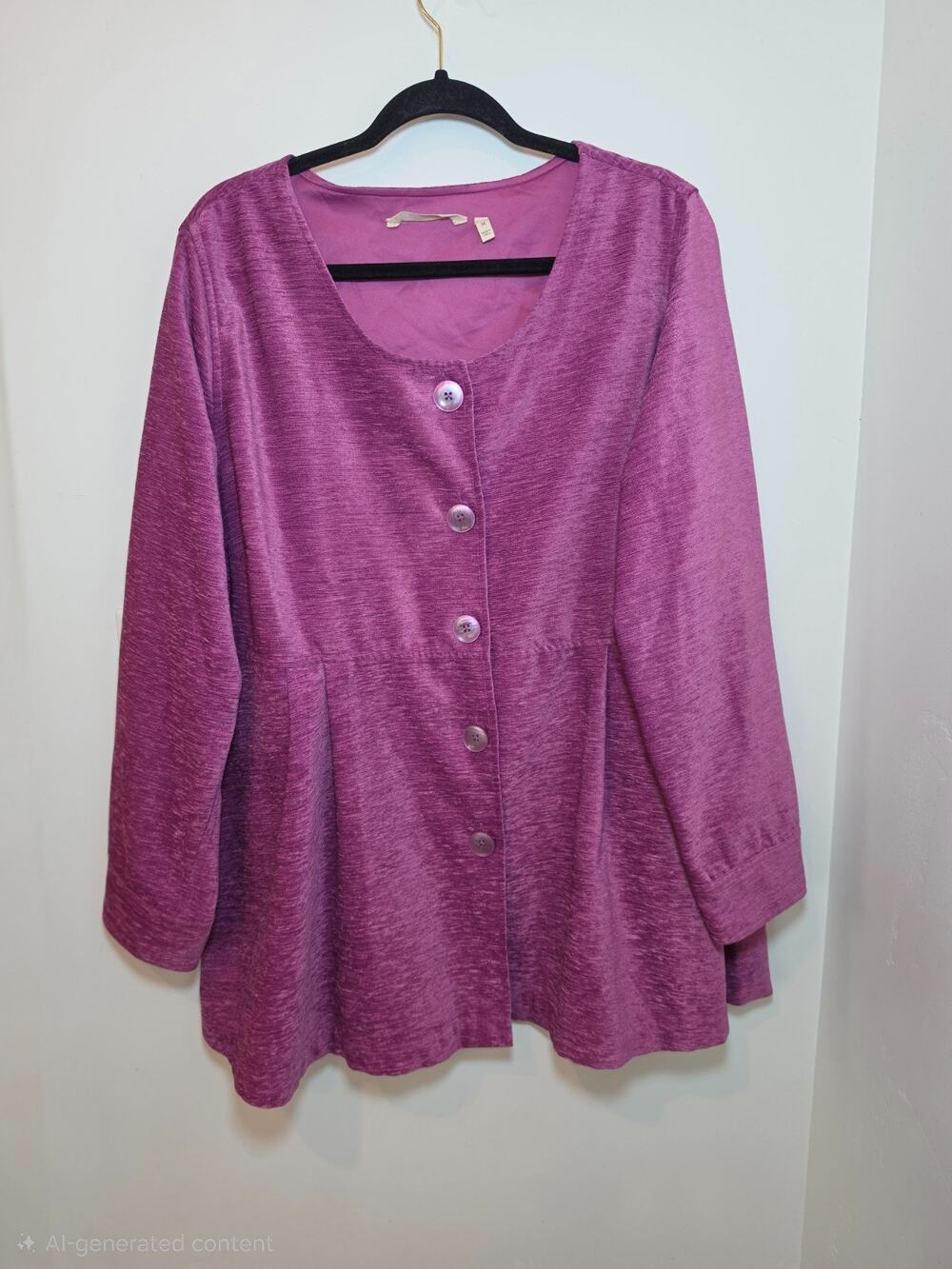 Soft Surroundings Jacket 1X Womens Purple Button Front Textured Lagenlook Pocket